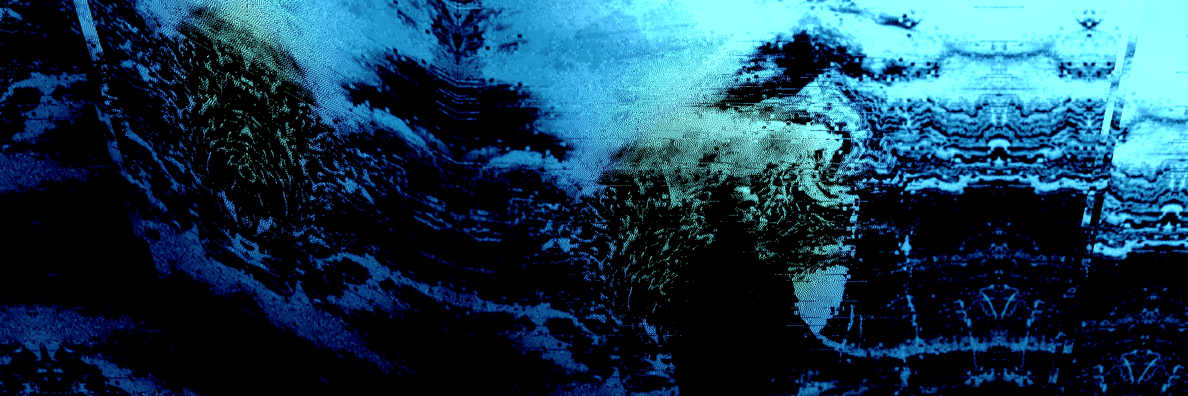 A face breaking into sharp cyan and black dithered reflections
